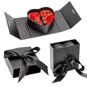 Custom heart shaped gift box packaging with ribbon closure