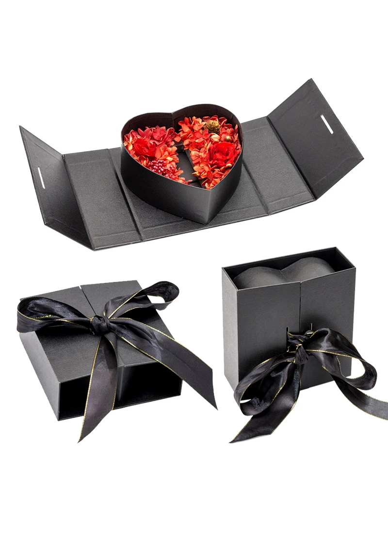Custom heart shaped gift box packaging with ribbon closure