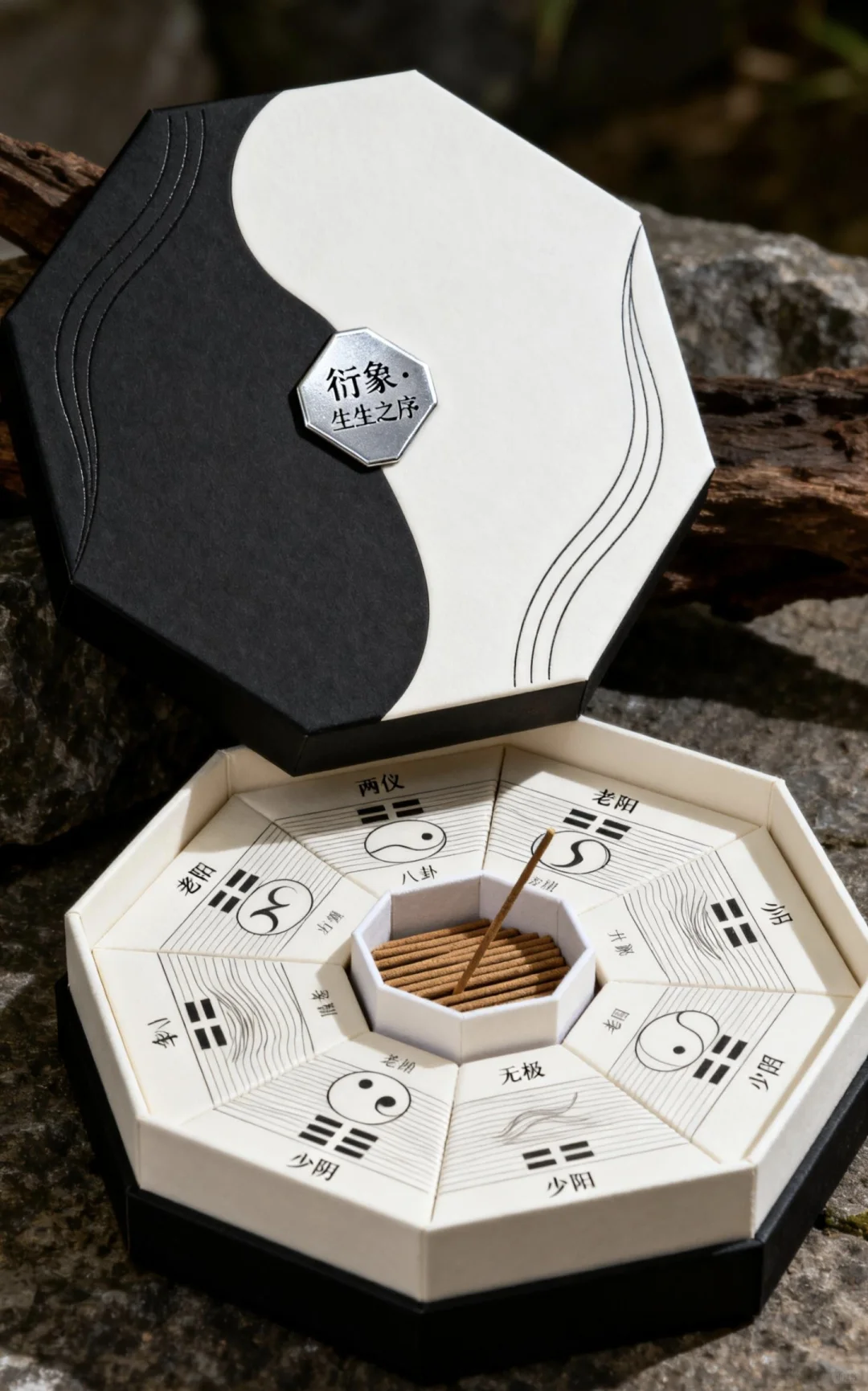 Custom octagon gift box packaging with bagua design and luxury paper material for incense and cultural gift sets