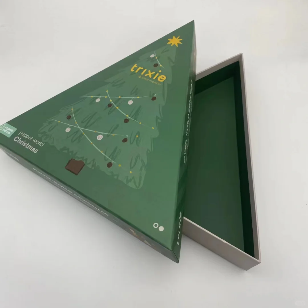 Custom triangle drawer box packaging with slide opening design, premium paper material for gift and holiday packaging