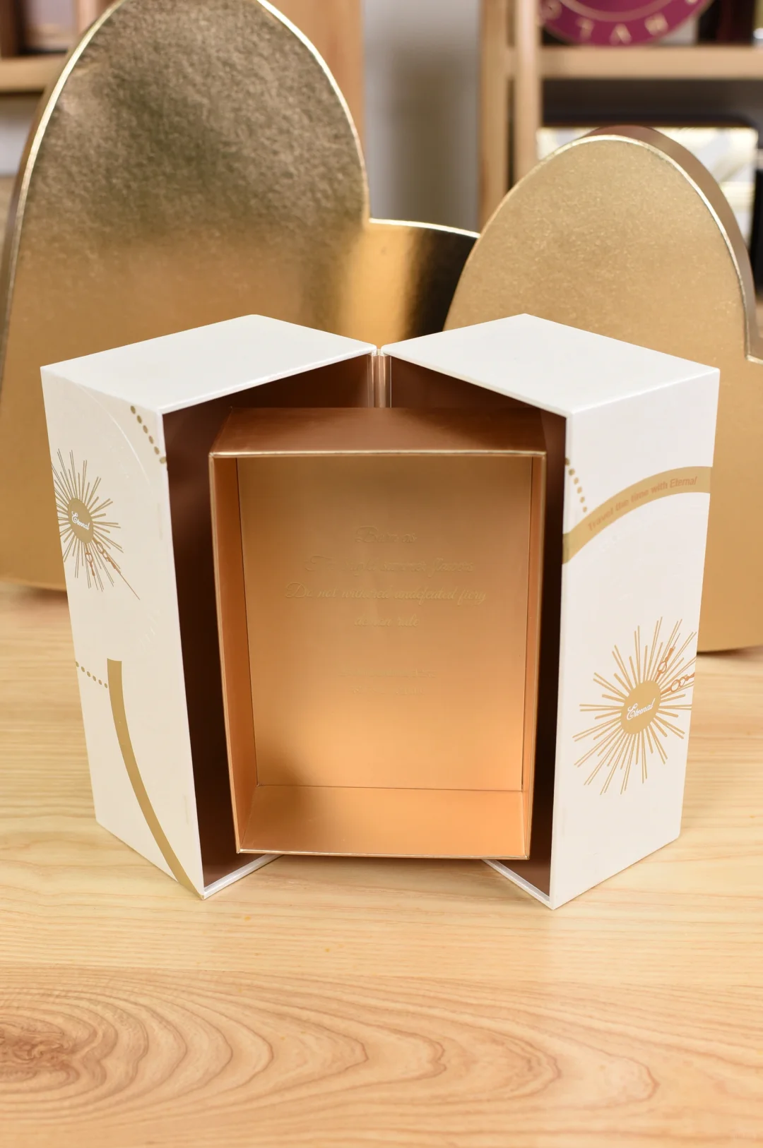 Luxury double-door lift-up rigid gift box with premium inner tray and elegant opening design
