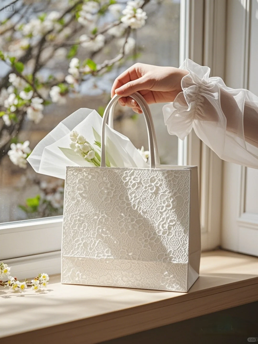 luxury embossed paper bag white 3