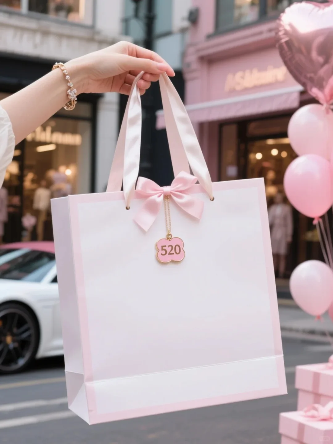 luxury pink paper shopping bag ribbon handles 1