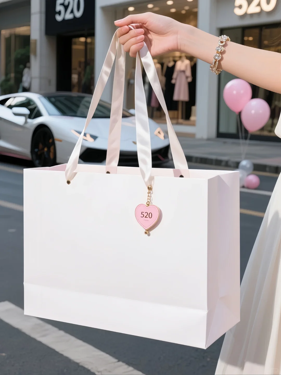 luxury pink paper shopping bag ribbon handles 3