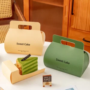 Paper cake box with handle for bakery and dessert packaging