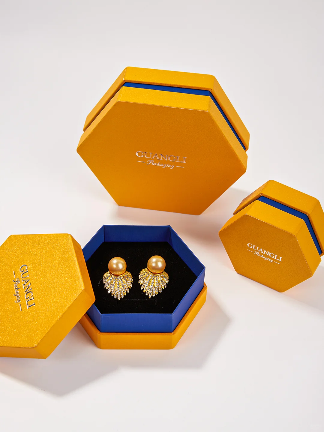 luxury gold hexagon jewelry box velvet insert 1